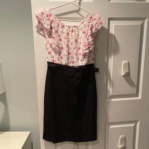 Casual Belted Dress with Floral Ruffle Blouse